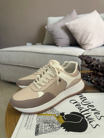 TENIS PARA DAMA EN CUERO CHAMPAGNE | REF ROSE