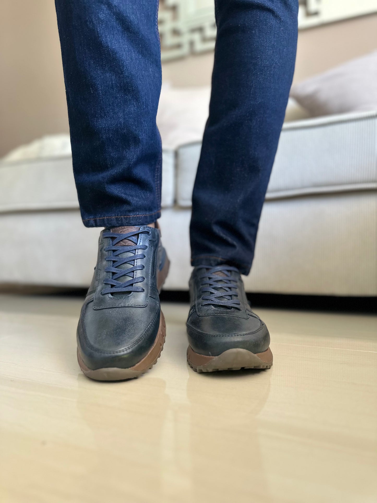 TENIS PARA HOMBRE EN CUERO AZUL | REF VITINHA 3315