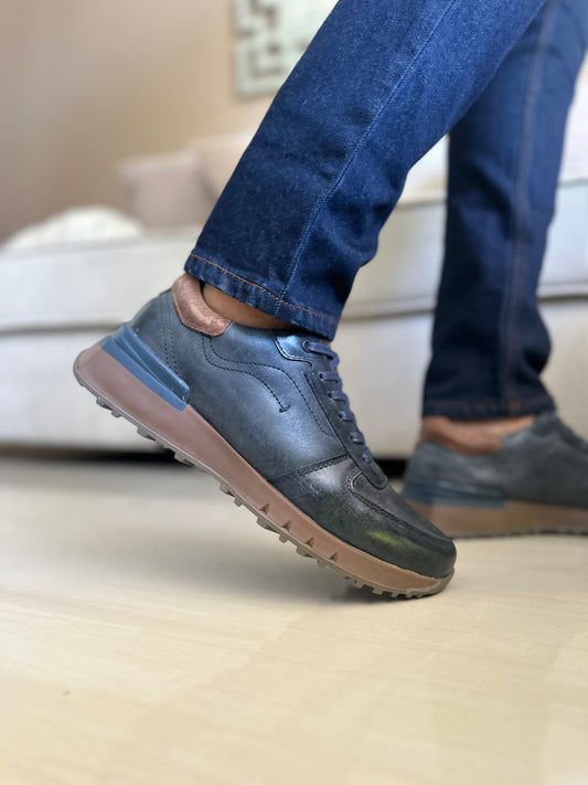 TENIS PARA HOMBRE EN CUERO AZUL | REF VITINHA 3315
