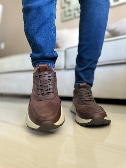 TENIS PARA HOMBRE EN CUERO CAFE | REF VALMONTI