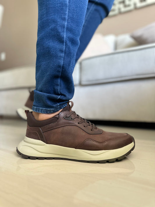 TENIS PARA HOMBRE EN CUERO CAFE | REF VALMONTI