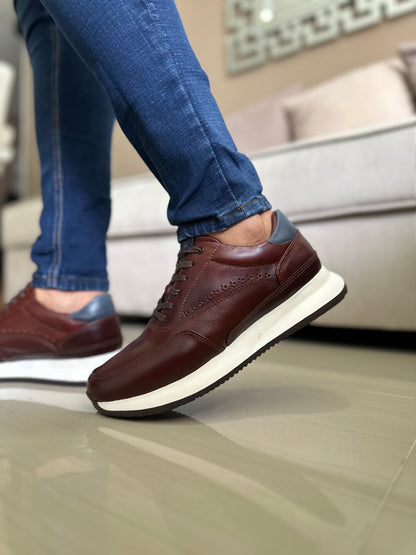 TENIS PARA HOMBRE EN CUERO CUERO COÑAC X AZUL | REF: BRISTOL T-15