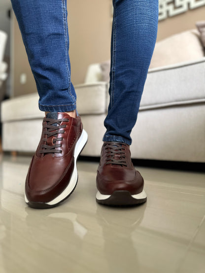 TENIS PARA HOMBRE EN CUERO CUERO COÑAC X AZUL | REF: BRISTOL T-15