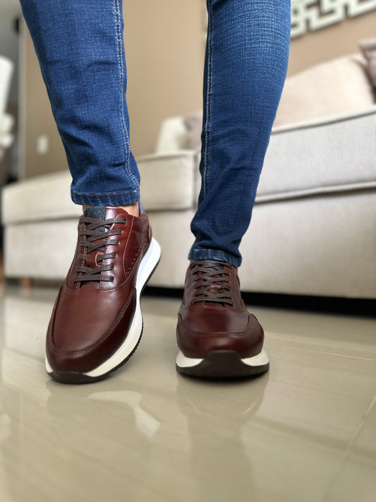 TENIS PARA HOMBRE EN CUERO CUERO COÑAC X AZUL | REF: BRISTOL T-15