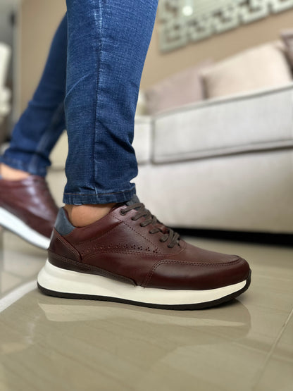 TENIS PARA HOMBRE EN CUERO CUERO COÑAC X AZUL | REF: BRISTOL T-15