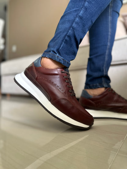 TENIS PARA HOMBRE EN CUERO CUERO COÑAC X AZUL | REF: BRISTOL T-15