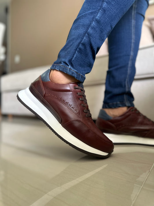 TENIS PARA HOMBRE EN CUERO CUERO COÑAC X AZUL | REF: BRISTOL T-15