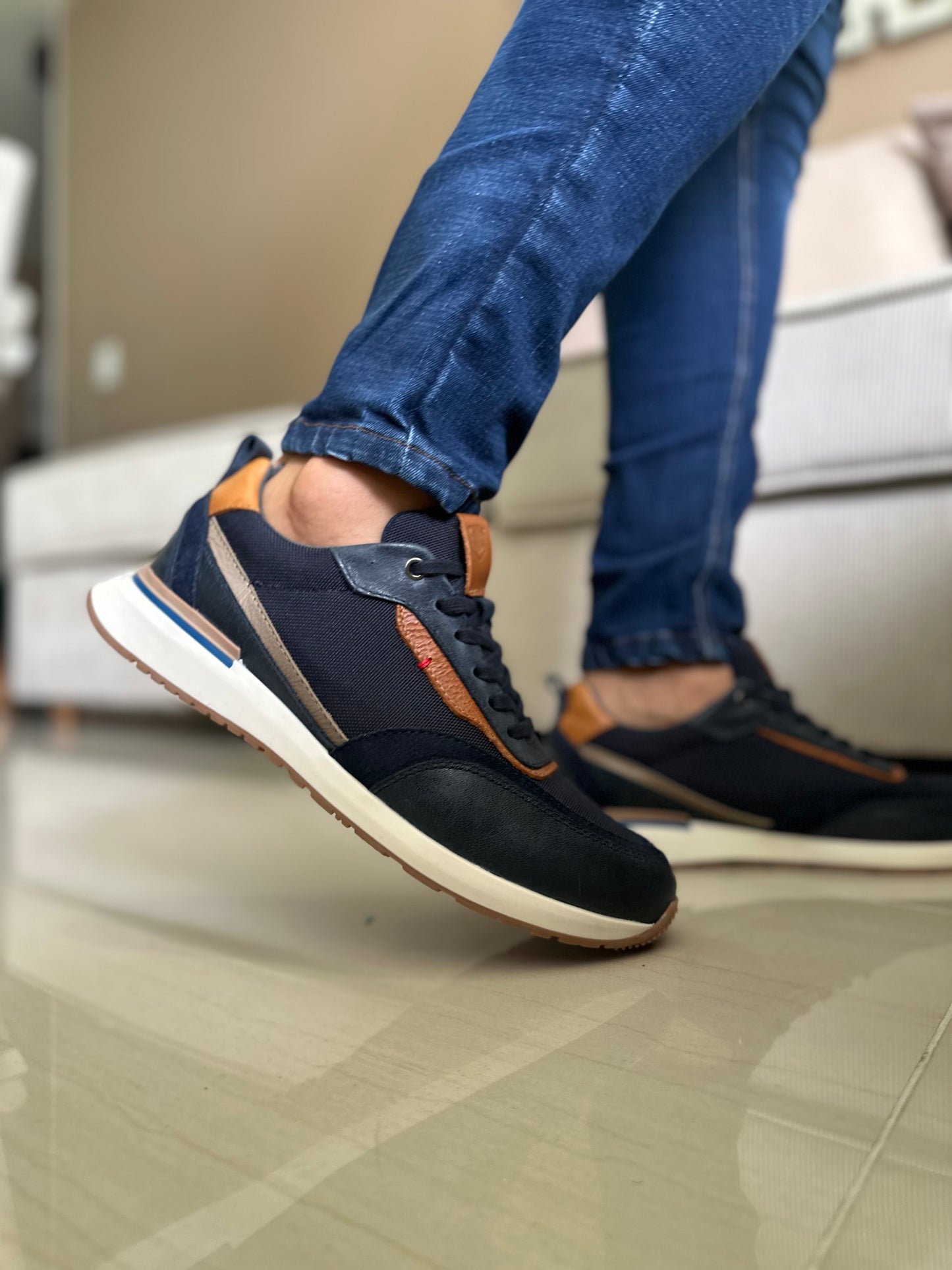 TENIS PARA HOMBRE EN CUERO AZUL | REF BOSTON