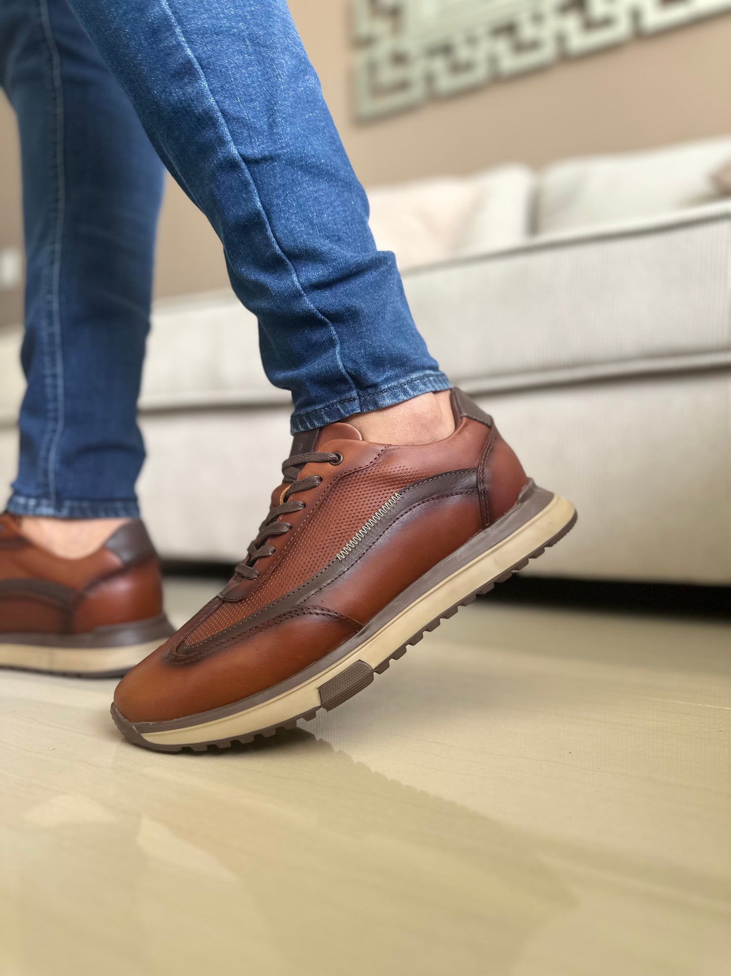 TENIS PARA HOMBRE EN CUERO MIEL TR | REF VERMONT T-008