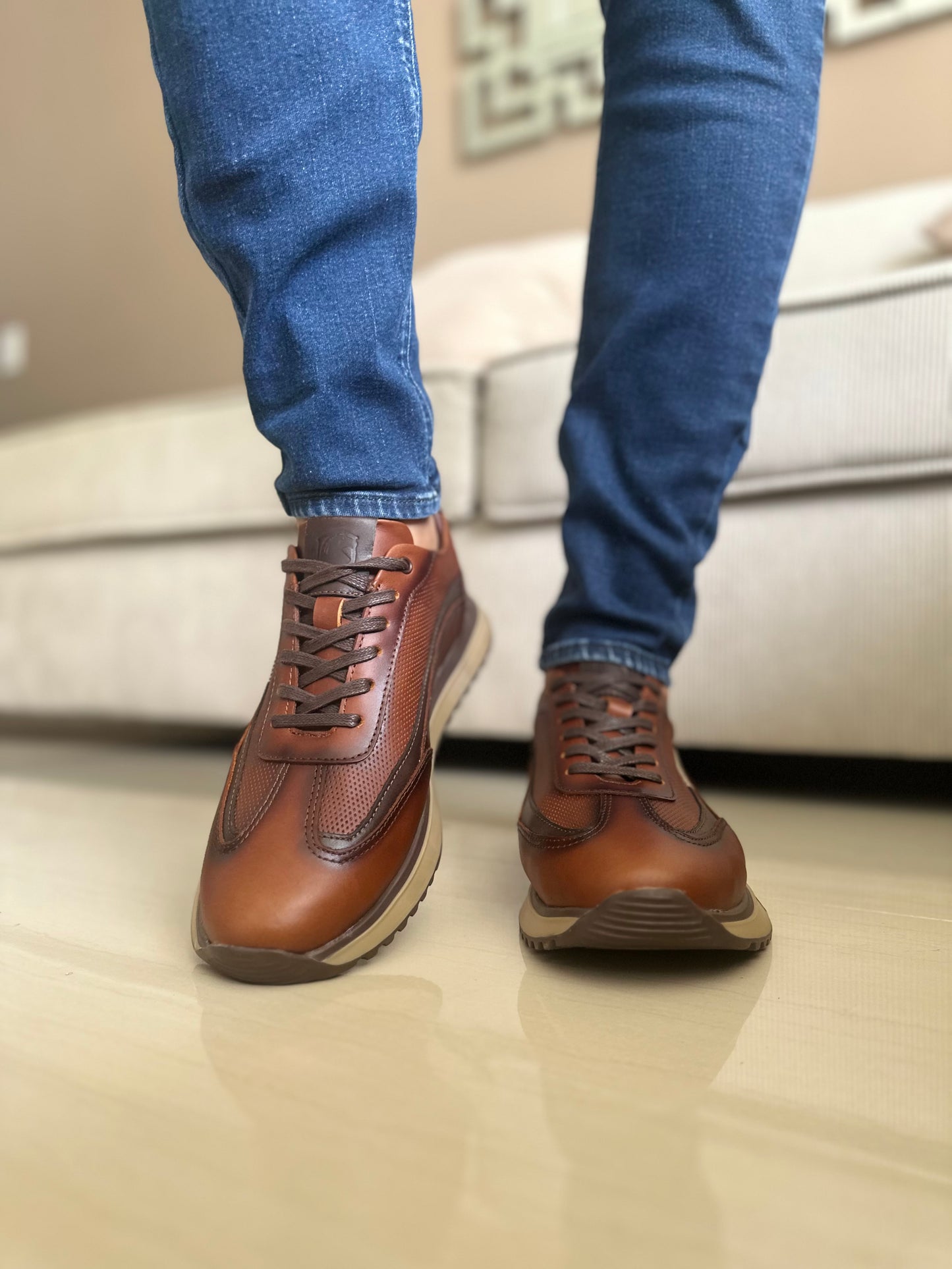 TENIS PARA HOMBRE EN CUERO MIEL TR | REF VERMONT T-008