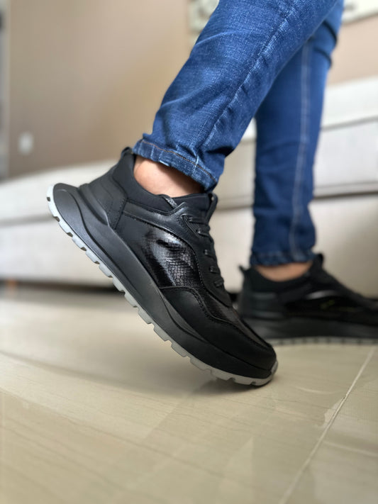 TENIS PARA HOMBRE EN CUERO NEGRO | REF VALMONTI