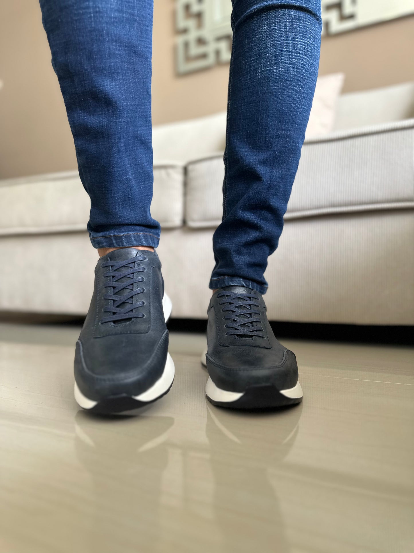 TENIS PARA HOMBRE EN CUERO AZUL X COÑAC | REF BELMORE