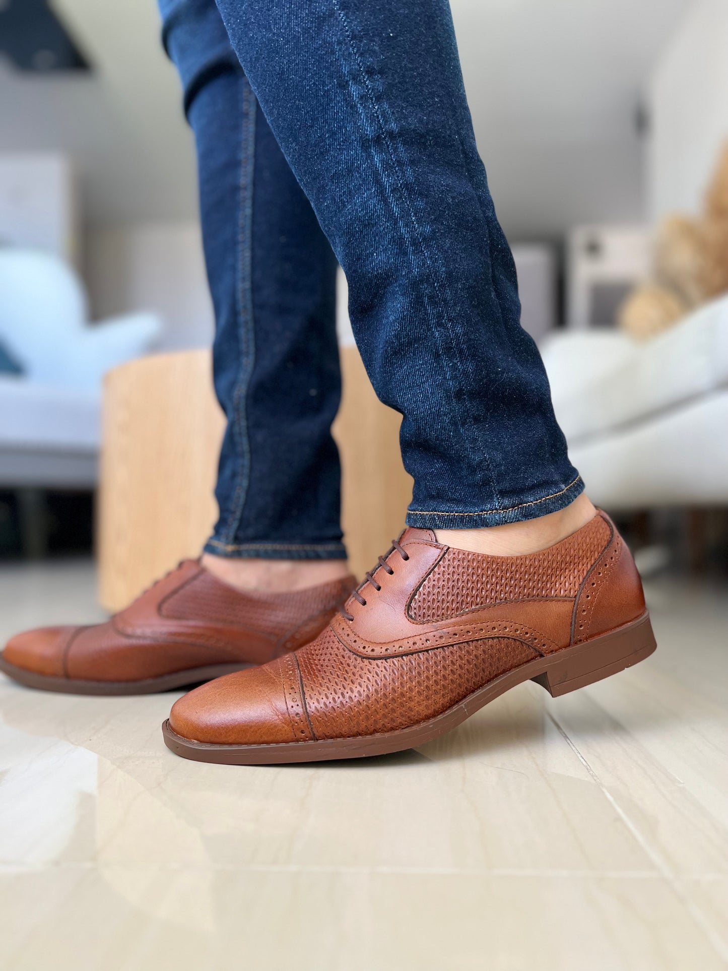 ZAPATO CASUAL ELEGANTE EDUARDO PARA HOMBRE EN CUERO COÑAC