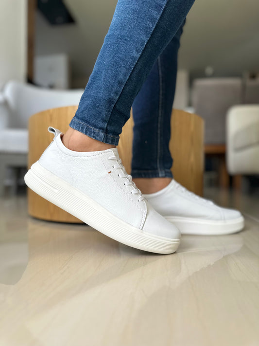 TENIS QUEVEDO EN CUERO BLANCO PARA HOMBRE / TOÑ: B-85