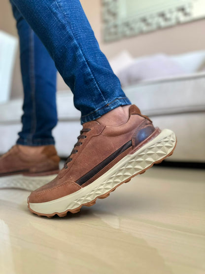 TENIS PARA HOMBRE EN CUERO CREMA X CAFE | REF BELMORE