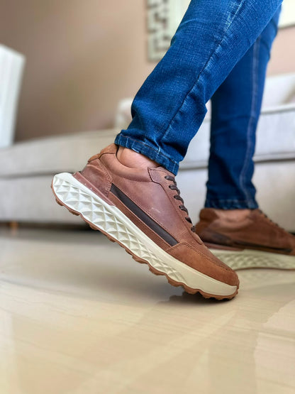 TENIS PARA HOMBRE EN CUERO CREMA X CAFE | REF BELMORE