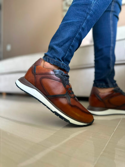 TENIS PARA HOMBRE EN CUERO MIEL X AZUL | REF ONTARIO