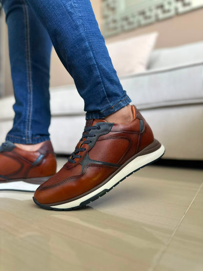 TENIS PARA HOMBRE EN CUERO MIEL X AZUL | REF ONTARIO