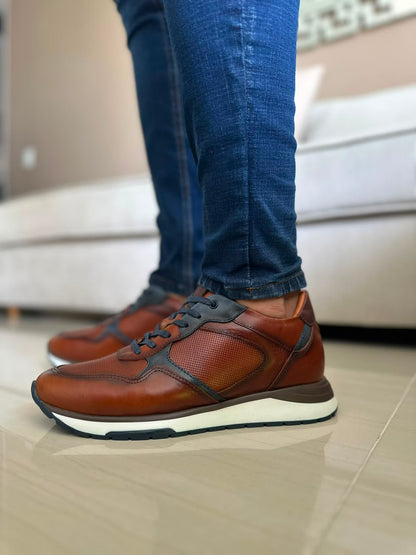 TENIS PARA HOMBRE EN CUERO MIEL X AZUL | REF ONTARIO