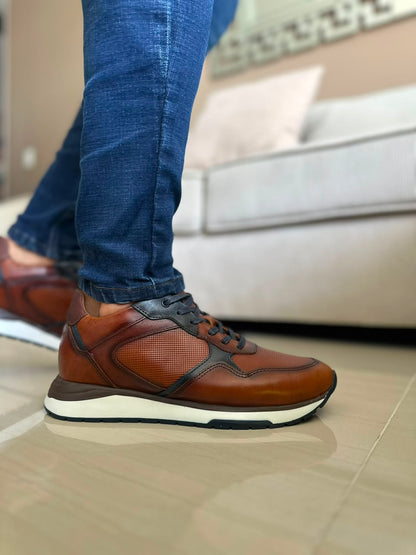 TENIS PARA HOMBRE EN CUERO MIEL X AZUL | REF ONTARIO