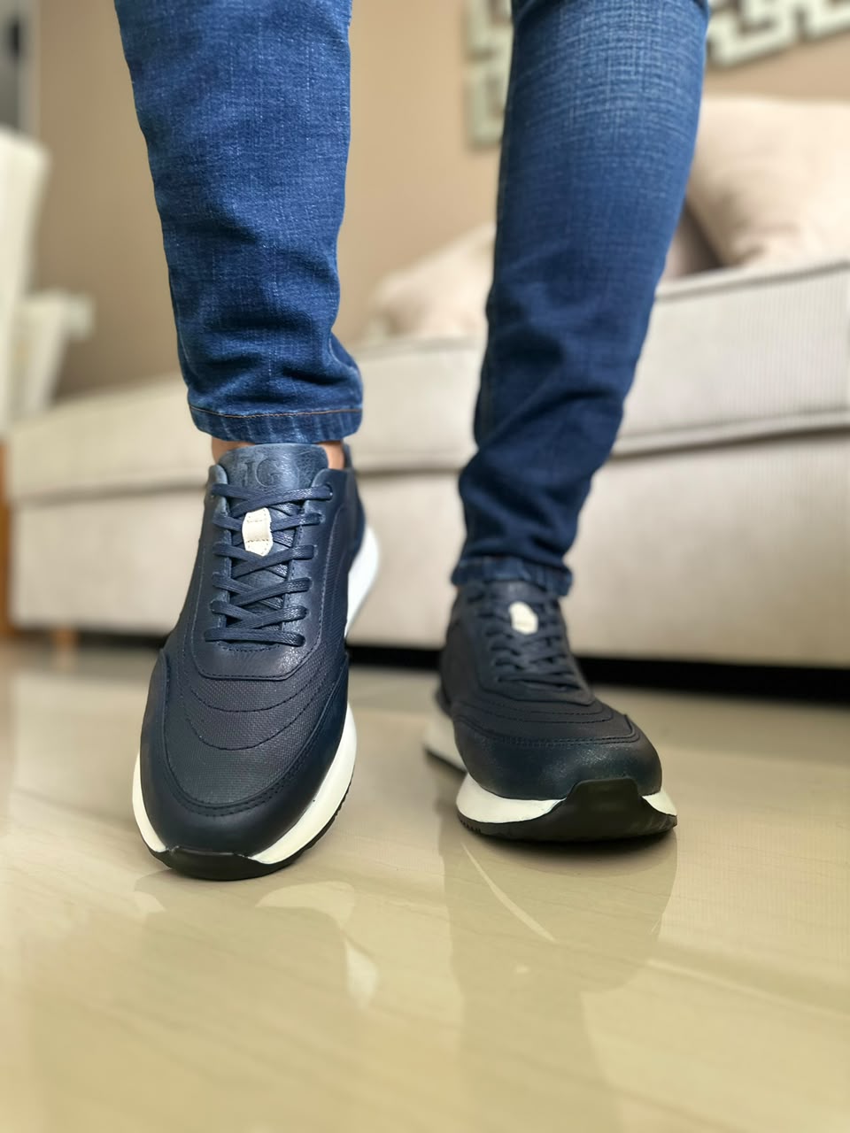 TENIS PARA HOMBRE EN CUERO AZUL X BLANCO | REF PARIS