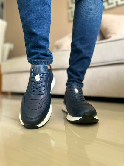 TENIS PARA HOMBRE EN CUERO AZUL X BLANCO | REF PARIS