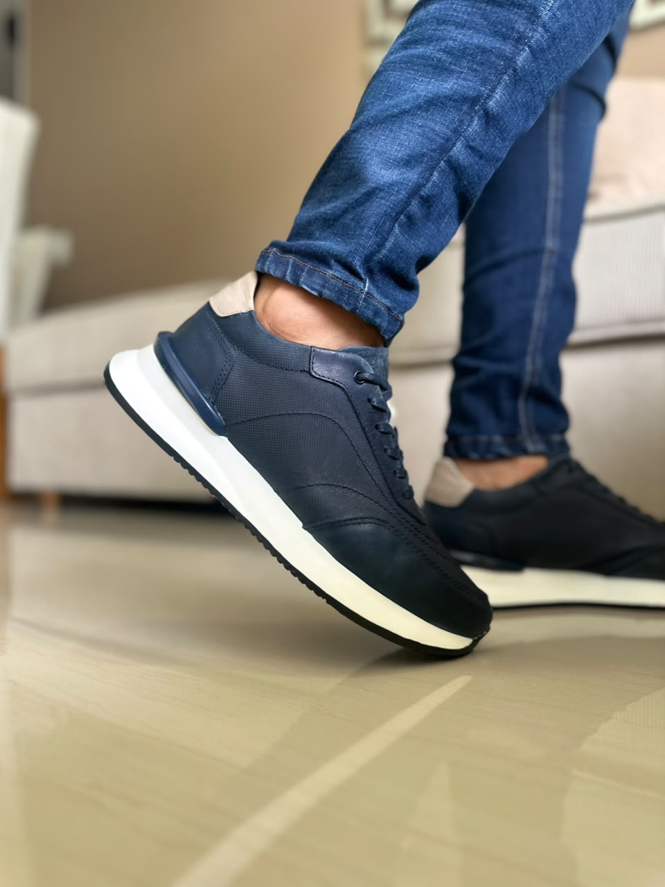 TENIS PARA HOMBRE EN CUERO AZUL X BLANCO | REF PARIS