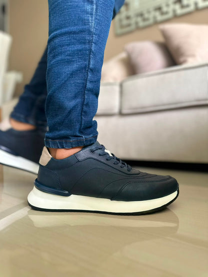 TENIS PARA HOMBRE EN CUERO AZUL X BLANCO | REF PARIS