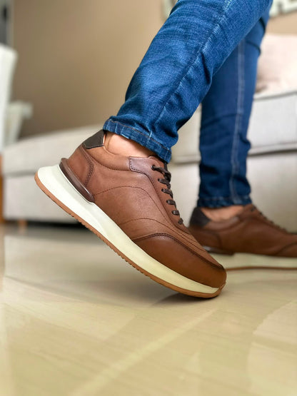 TENIS PARA HOMBRE EN CUERO CREMA X CREPE | REF PARIS