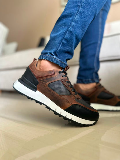 TENIS PARA HOMBRE EN CUERO HOJA SECA X NEGRO | REF MADEIRA