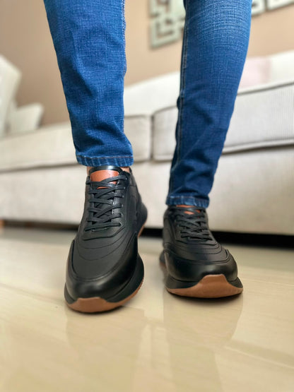 TENIS PARA HOMBRE EN CUERO NEGRO X CREMA | REF PARIS