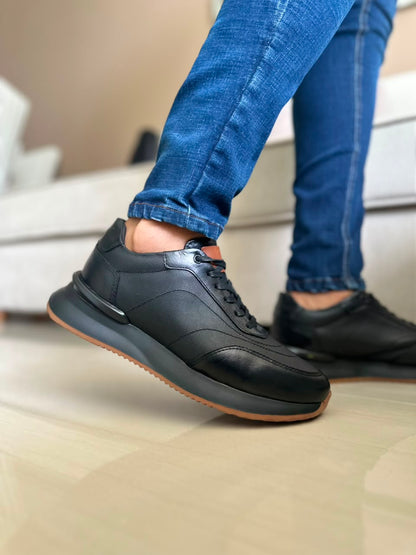 TENIS PARA HOMBRE EN CUERO NEGRO X CREMA | REF PARIS