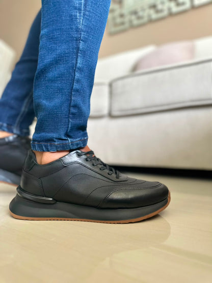 TENIS PARA HOMBRE EN CUERO NEGRO X CREMA | REF PARIS