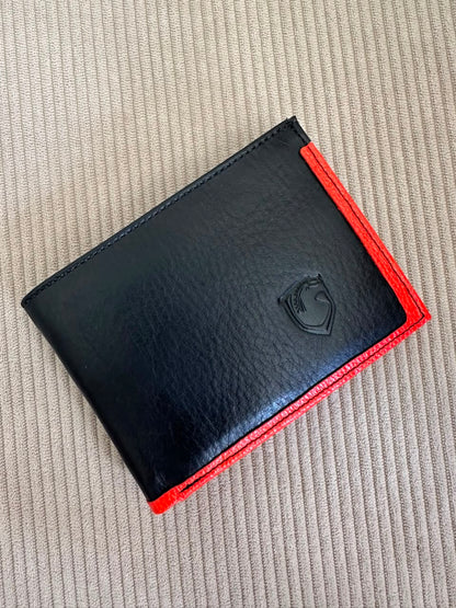 BILLETERA EN CUERO NEGRO X NARANJA PARA HOMBRE