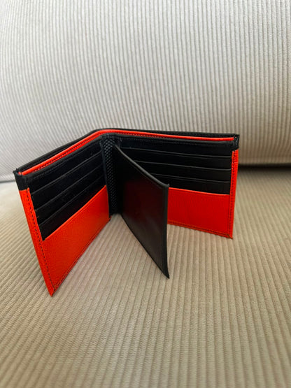 BILLETERA EN CUERO NEGRO X NARANJA PARA HOMBRE