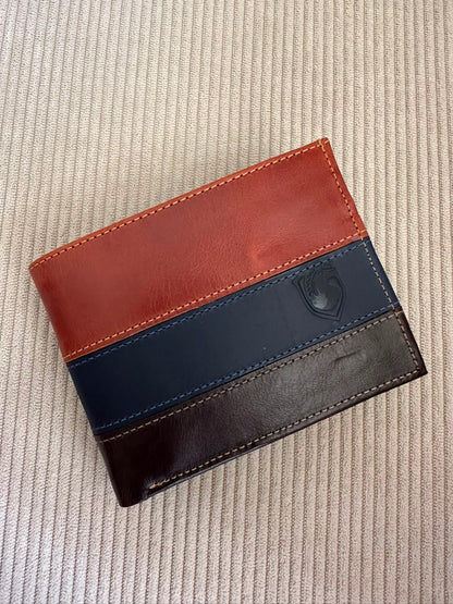 BILLETERA EN CUERO AZUL X MIEL X CAFE PARA HOMBRE