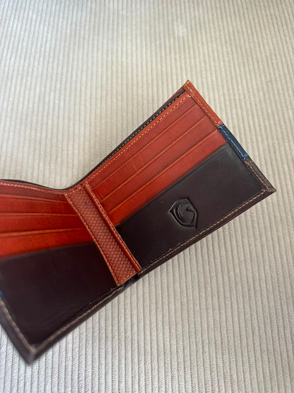 BILLETERA EN CUERO AZUL X MIEL X CAFE PARA HOMBRE