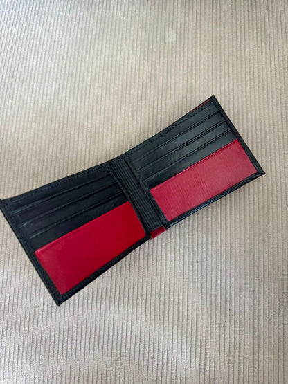 BILLETERA EN CUERO NEGRO X ROJO PARA HOMBRE
