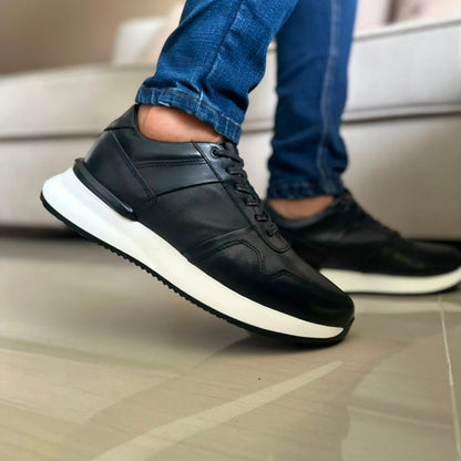SNEAKERS EN CUERO NEGRO X BLANCO PARA HOMBRE| REF CRACOVIA