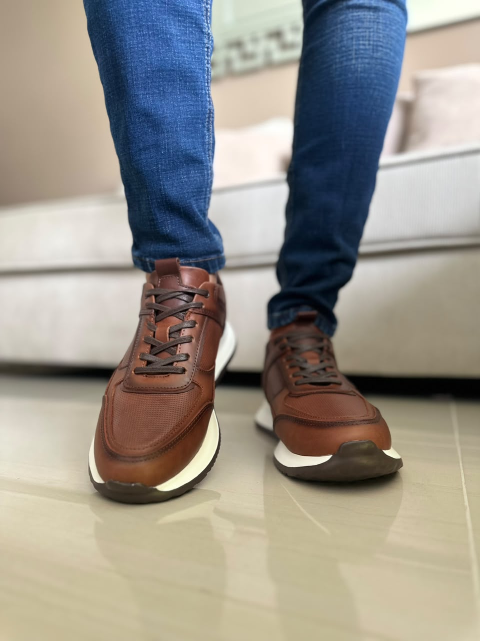 TENIS PARA HOMBRE EN CUERO MIEL | REF MADEIRA