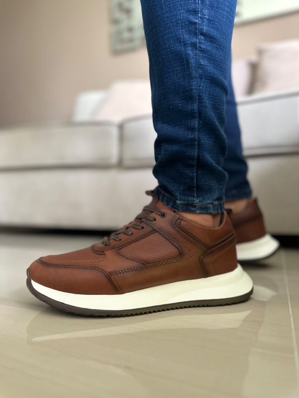 TENIS PARA HOMBRE EN CUERO MIEL | REF MADEIRA
