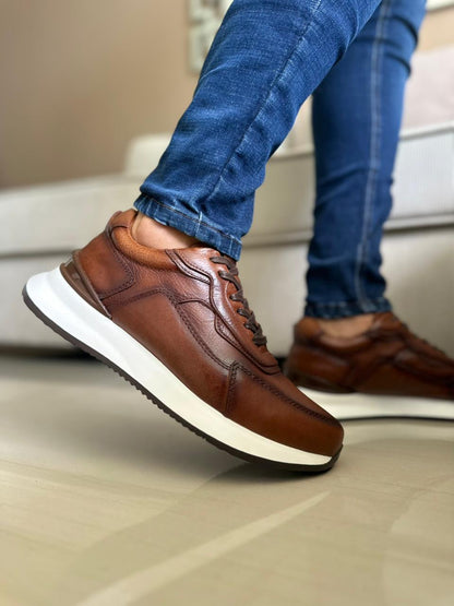 TENIS PARA HOMBRE EN CUERO MIEL | REF ATENAS