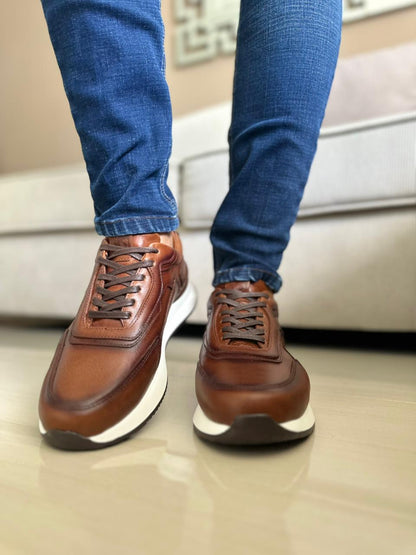 TENIS PARA HOMBRE EN CUERO MIEL | REF ATENAS