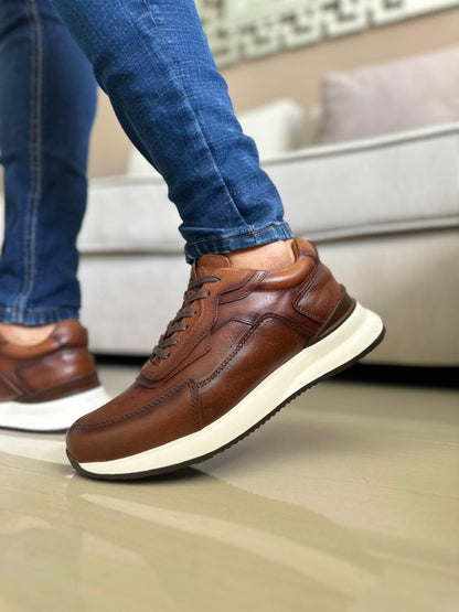 TENIS PARA HOMBRE EN CUERO MIEL | REF ATENAS