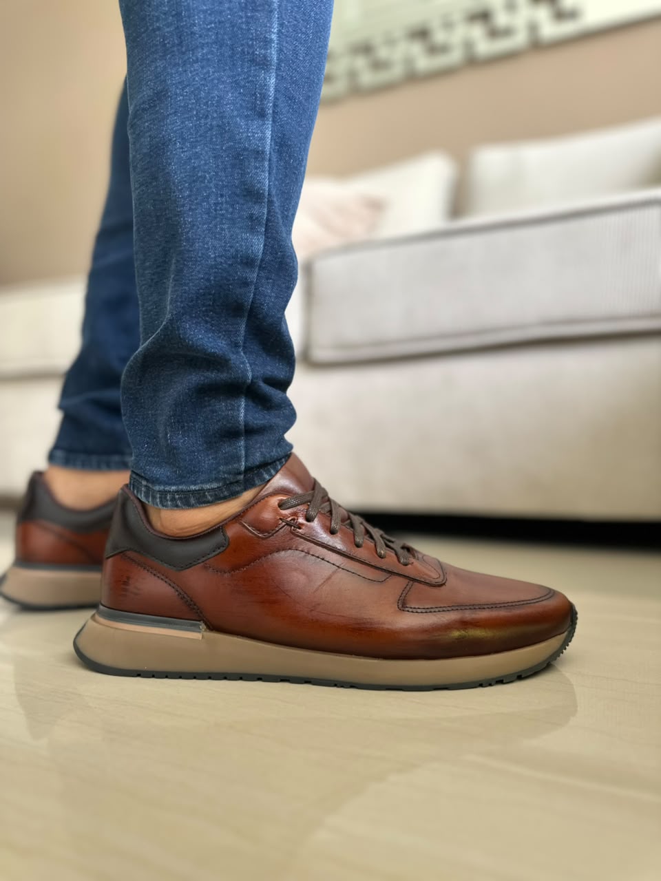 TENIS PARA HOMBRE EN CUERO MIEL | REF MADRID