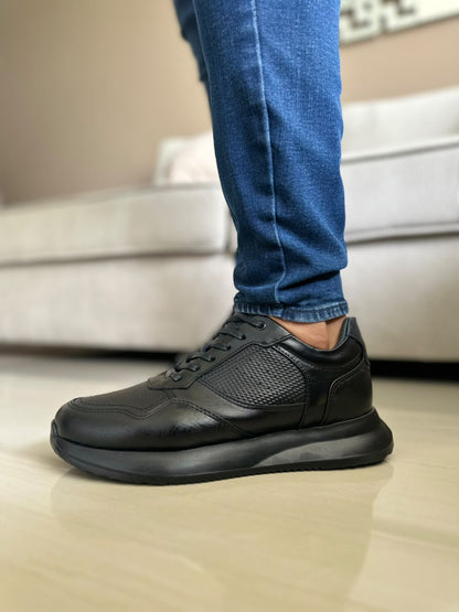 TENIS PARA HOMBRE EN CUERO NEGRO X SUELA NEGRA | REF: D 12 IBIZA