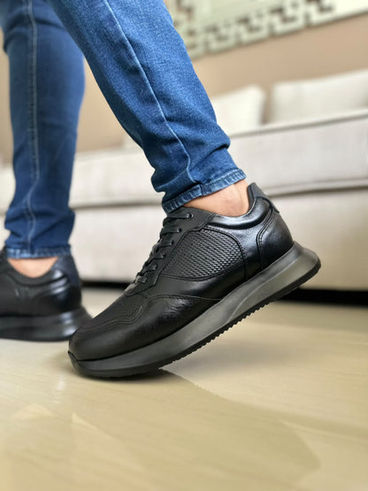 TENIS PARA HOMBRE EN CUERO NEGRO X SUELA NEGRA | REF: D 12 IBIZA