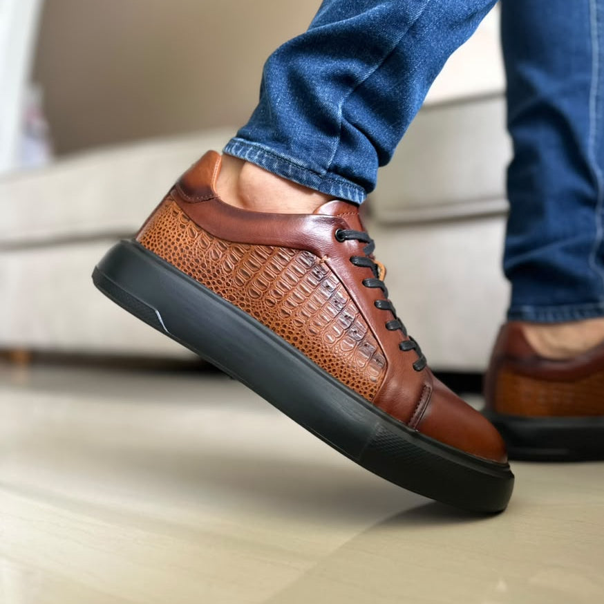 TENIS PARA HOMBRE EN CUERO MIEL X NEGRO | REF VANCOUVER