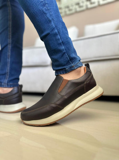 MOCASIN PARA HOMBRE EN CUERO CAFE| REF ALMADA