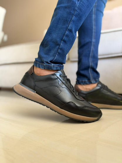 TENIS PARA HOMBRE EN CUERO NEGRO| REF MARCO